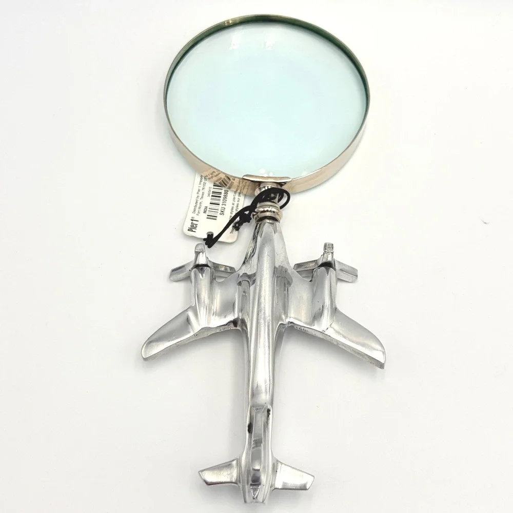 Pier 1 Silver Airplane Magnifying Glass Aviation Pilot Propeller Turns OAK Plane
